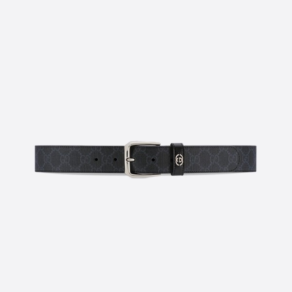 Gucci Interlocking G Detail Belt in Black and Silver (3.5cm) 673921 92 tin 1000