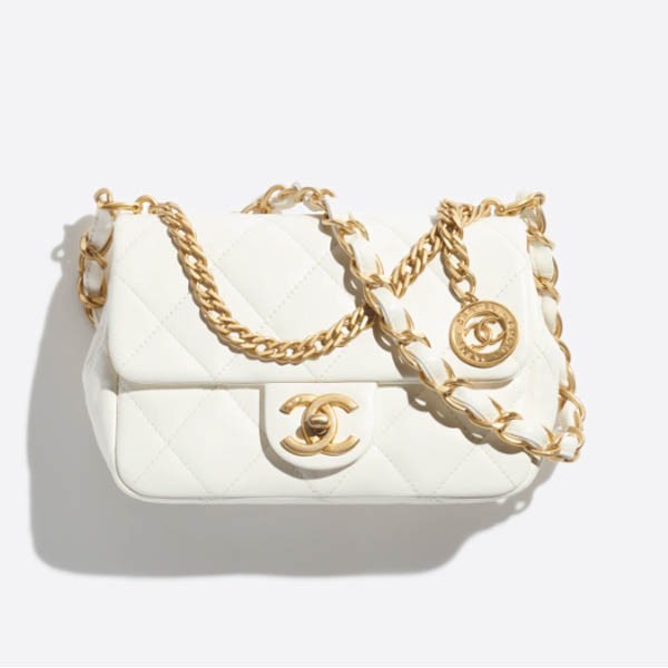 Chanel Small Flap Bag in Lambskin and Gold Metal, White, AS4012 B10669 10601