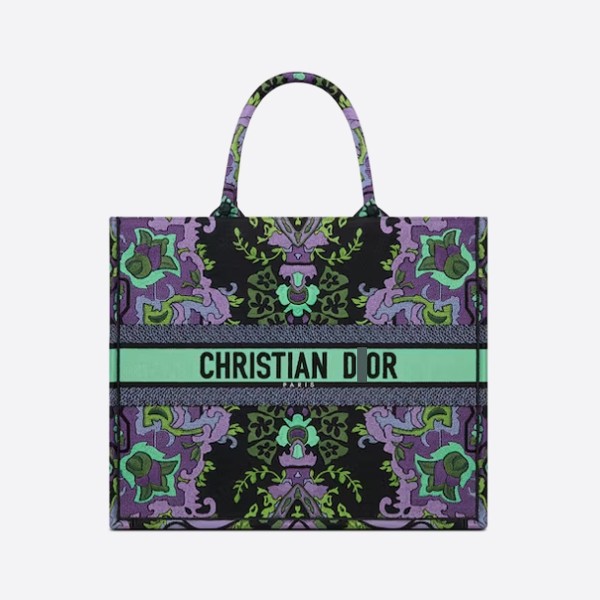 Dior Book Tote Bag, Large, Indian Purple Embroidery, M1286ZESK_M19E