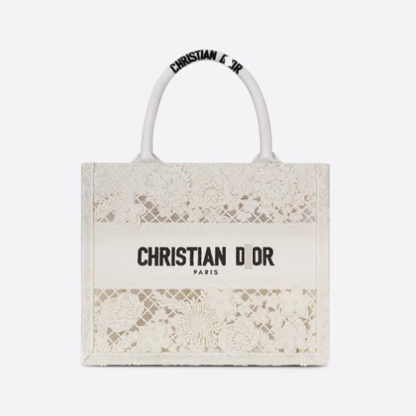 BOOK TOTE Small Bag, White Multicolor, D-Lace, 3D Macrame, Effect Embroidery, M1265ZEAX_M933