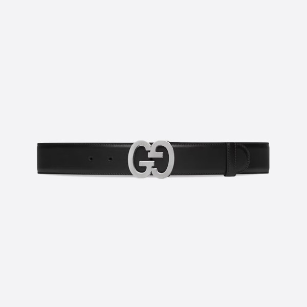 GG Buckle Wide Belt, Black and Silver (4.0cm) 745826 0YA0N 1000