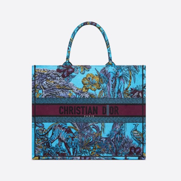 BOOK TOTE Large Bag, Celestial Blue Multicolor, Toile de Jouy Voyage Embroidery, M1286ZEUP_M259