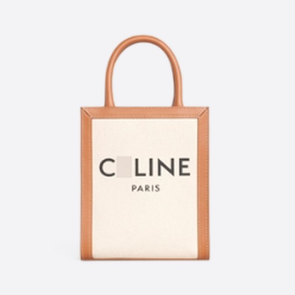 Mini Vertical Cabas - Printed Canvas and Cuffskin, Natural/Tan, 193302BNZ.02NT