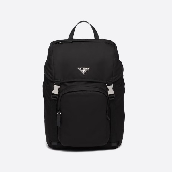 Nylon and Sapiano Leather Backpack, Black, 2VZ135_2DMG_F0002_V_HOL
