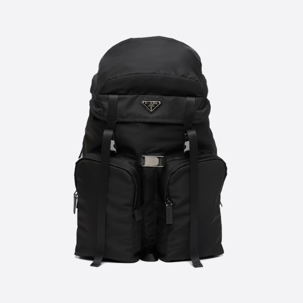 Nylon and Sapiano Leather Backpack, Black, 2VZ019_2DMG_F0002_V_OOL