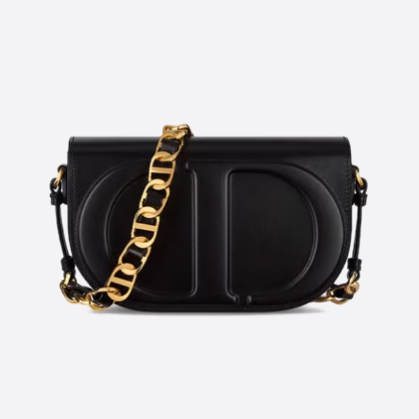 CD SIGNATURE Strap Bag in Black CD Embossed Box Calf Leather (M9280UZWS_M900)