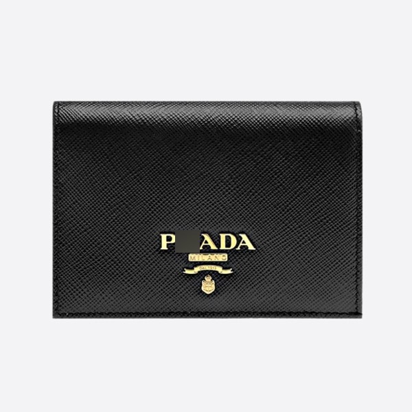 Gold Logo Sapiano Leather Black Women's Wallet 1MV021 QWA F0002