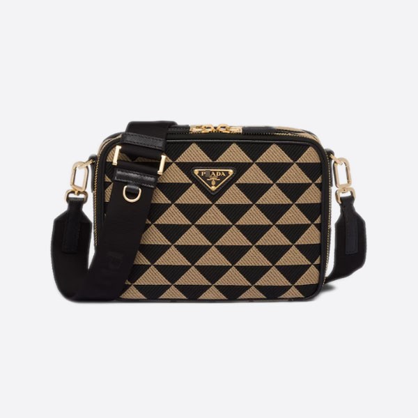 Brick Embroidered Fabric Bag, Color: Black/Beige, 2VH069_2FKL_F0G5R_V_MOF