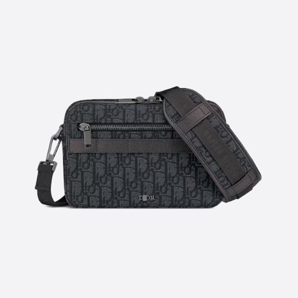 Safari Messenger Bag, Black Oblique Jacquard, 1ESPO206YKY_H10E