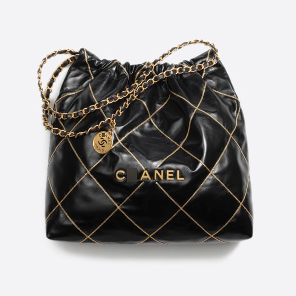 22 Handbag in Gloss Cuffskin with Gold Metallic Black AS3261