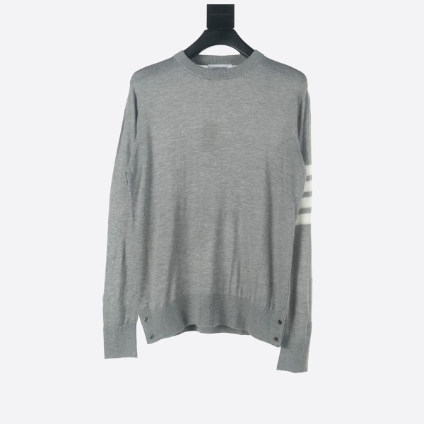 Light Grey Fine Merino Wool 4-Bar Crew Neck Pullover