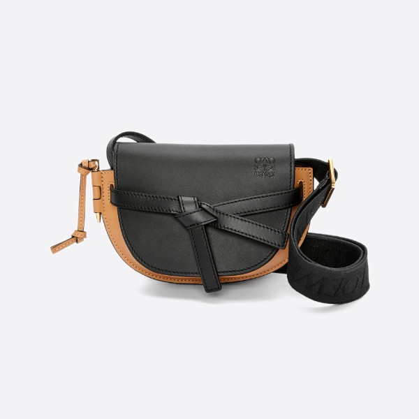 Mini Gate Dual Bag - Soft Calfskin & Jacquard Color: Black/Warm Desert A650N46X25