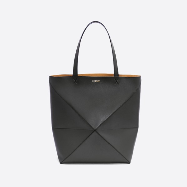 Large Puzzle Fold Tote - Shiny Calfskin Color: Black B933Q18X01