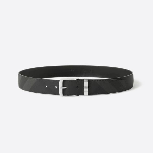 Charcoal/Silver Check and Leather Belt (3.5CM) 80659871