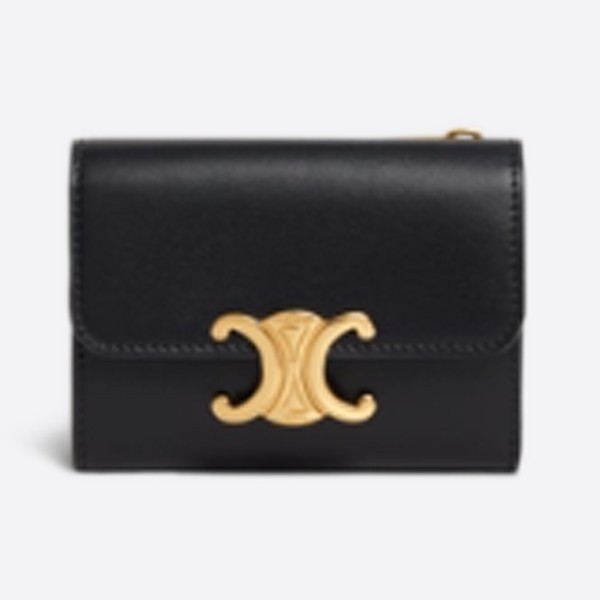 Triomphe Coin Compact Wallet - Shiny Calfskin Black 10I653DPV.38NO