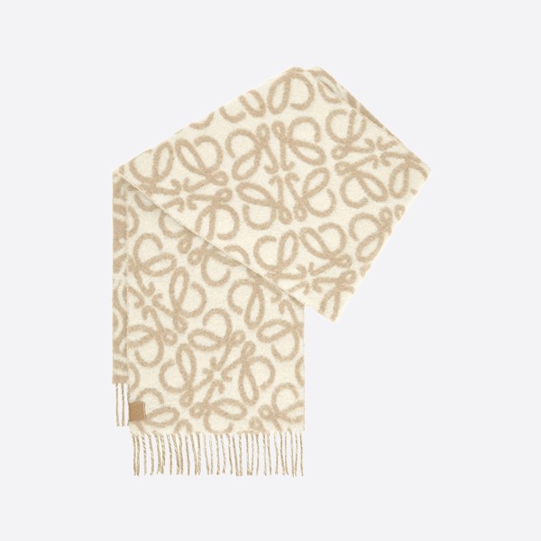 Alpaca and wool anagram scarf, beige/white, F811257X23