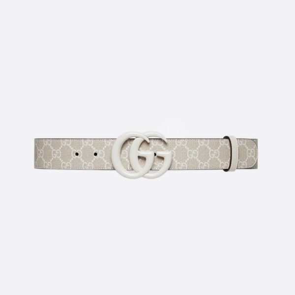 Gucci GG Marmont Wide Belt in Beige and White, Supreme (4.0cm) 400593 FAA6B 8047
