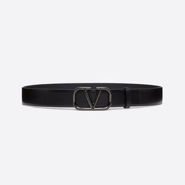 Valentino Vlogo Signature Belt, 30mm, Black, Shiny Cowhide Leather, Women's (4.0CM) WW0T0T15MFI_0NO