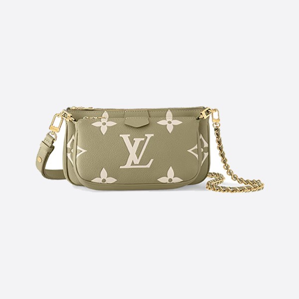 Louis Vuitton Multi Pochette Accessoires Two-Tone Monogram Empreinte Leather Khaki Cream M22670