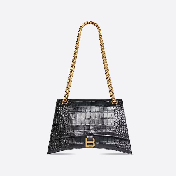 Balenciaga Crushed Hourglass Chain Bag, Large, Crocodile, 716332210IX1000