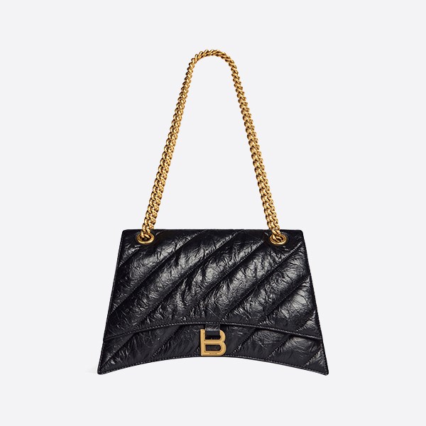 Balenciaga Women's Crushed Medium Chain Bag in Quilted Black, 716393210J11000