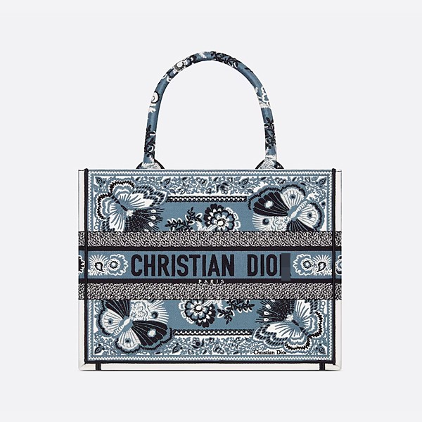 Dior Medium Book Tote in Beige with Multicolored Butterfly and Bandana Embroidery, M1296ZESE_M49E