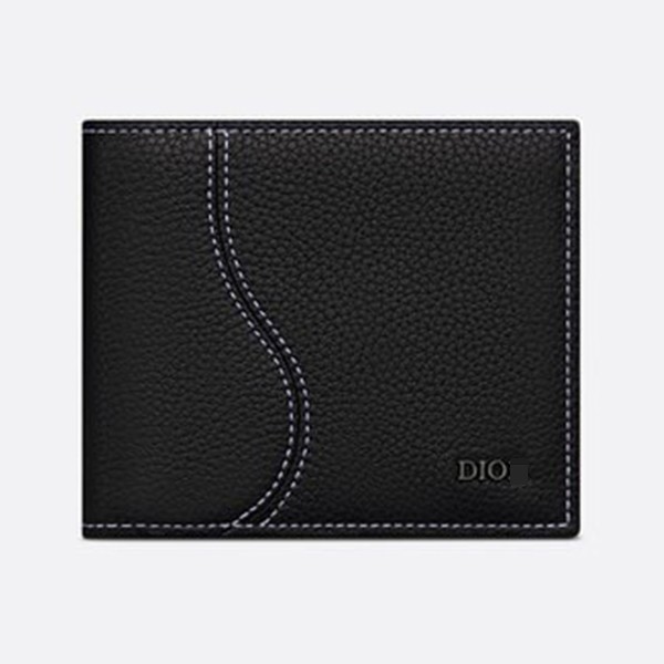 Dior Saddle Wallet in Black Grained Calfskin Leather Marquetry 2ADBH076YKK_H00N