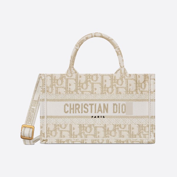 Mini Dior Book Tote with Strap, Gold Tone, Dior Oblique Embroidery, S5573CTQR_M981
