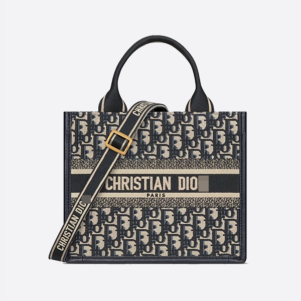 Dior Small Book Tote Blue Dior Oblique Embroidery and Calfskin M1325CZBB_M928