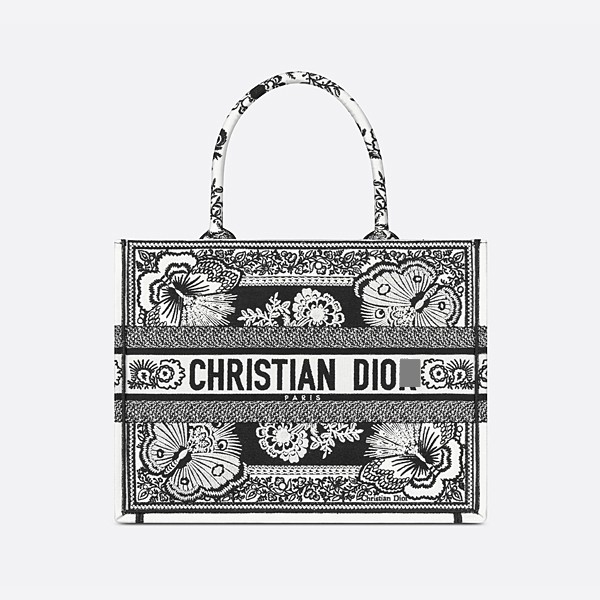 Dior Medium Book Tote with Black and White Butterfly Bandana Embroidery, M1296ZESE_M993