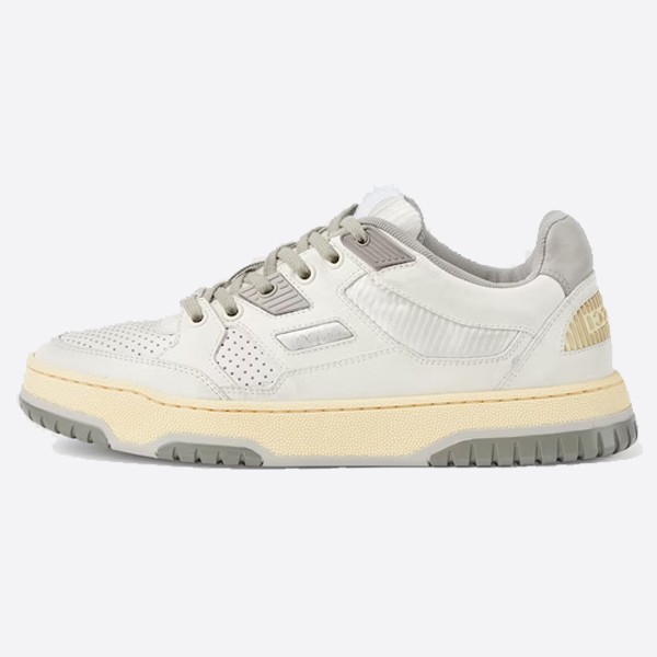 Gucci Distressed Effect Leather Off-White/Grey Low-Top Trainers 765340 AACV6 9160
