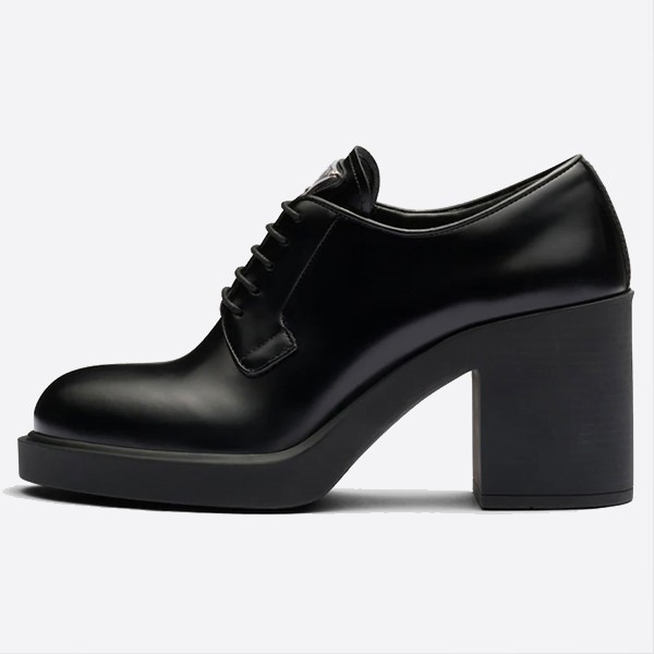 Prada Lace-Up 85mm Heel Black Brushed Leather 1E976M_055_F0002_F_085