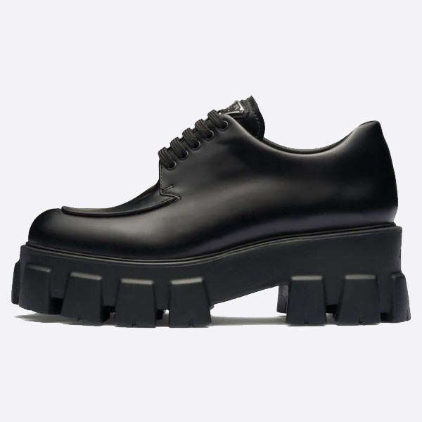Prada Black Monolith Brushed Leather Lace-Up Shoes 1E255N_B4L_F0002_F_B055