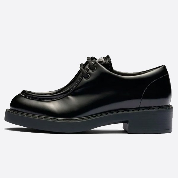 Prada Black Brushed Leather Lace-Up Shoes 1E249N_055_F0002_F_B050