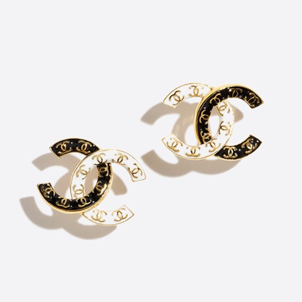 Chanel Earrings in Metal, Gold, White & Black, ABC996 B16125 NW385