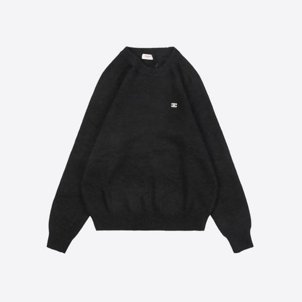 Celine Triomphe Wool and Cashmere Crew Neck Sweater - Black/Off-White