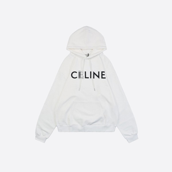 Celine Cotton Fleece Loose Hoodie - Cream/Black