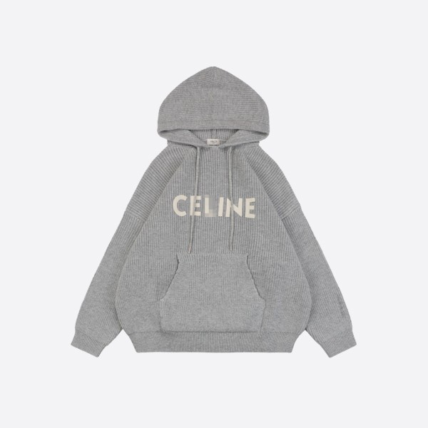 Celine Hooded Sweater in Ribbed Wool - Light Grey