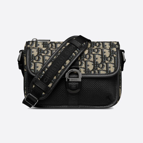 Dior Aqua Mini Bag with Strap, Beige and Black, Oblique Jacquard, 1EIPO312YKY_H27E