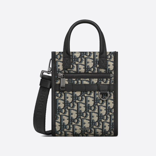 Dior Safari North South Mini Tote Bag in Beige and Black. Dior Oblique Jacquard and Black Grained Calfskin. 2ESWS017YKY_H27E