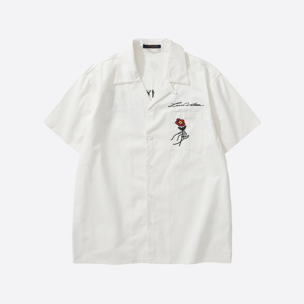 Louis Vuitton Open Collar Short Sleeve Cotton Shirt White