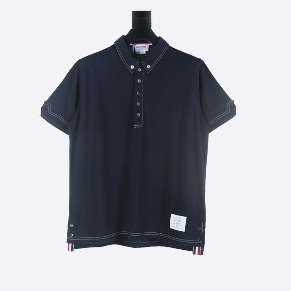 Thom Browne Navy Wool Tech Milano Contrast Stitch Polo Shirt