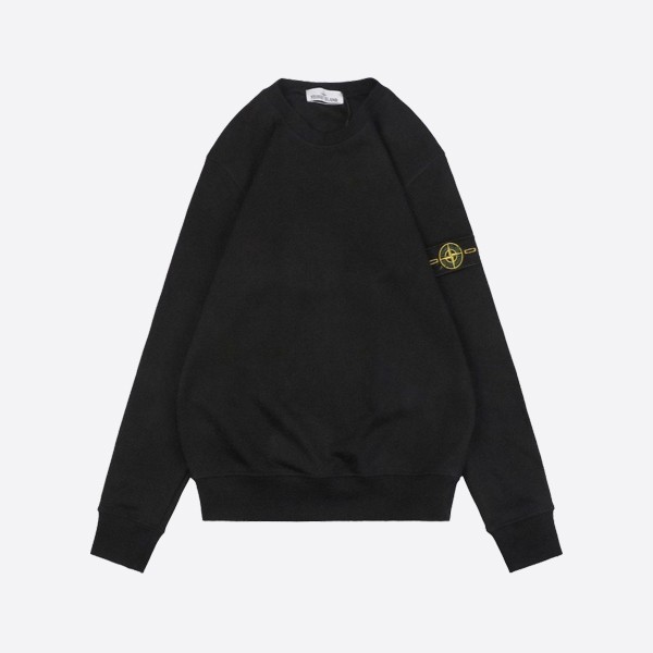 Stone Island 63020 Brushed Cotton Fleece Crew Neck Sweater in Black