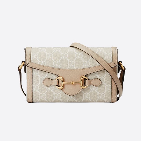 Gucci Horsebit 1955 Mini Bag in Beige and White GG Supreme 699296 UULBG 9683