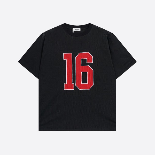 Oversized Celine 16 T-shirt in jersey and mesh in black, red, and white