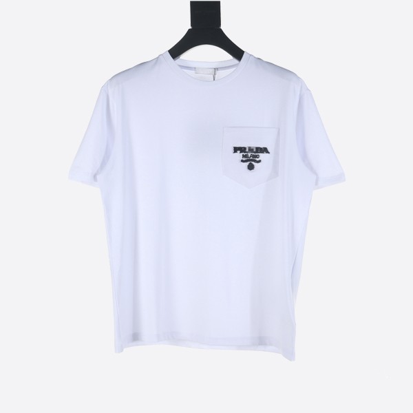 Prada Chenille Logo Patch T-Shirt in White