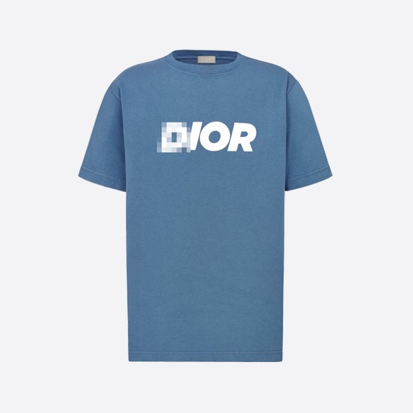 Dior Italic Relaxed Fit T-Shirt in Blue Slub Cotton Jersey