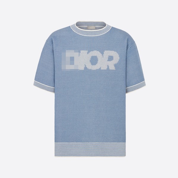 Dior Italic T-shirt in blue cotton blend and Tramato knit