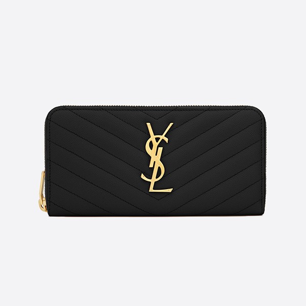 Yves Saint Laurent Large Zip-Around Wallet in Monogram Grain de Poudre Pebble Gray (358094BOW011000)