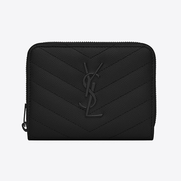 Yves Saint Laurent Cassandre Quilted Compact Zip Around Wallet in Grain de Poudre Embossed Leather (668288BOW081000)